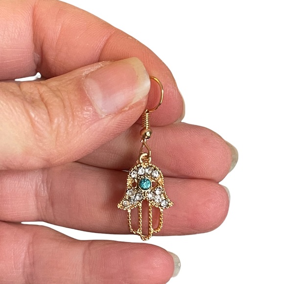 Hamsa Hand Rhinestone Earrings - Picture 8 of 11